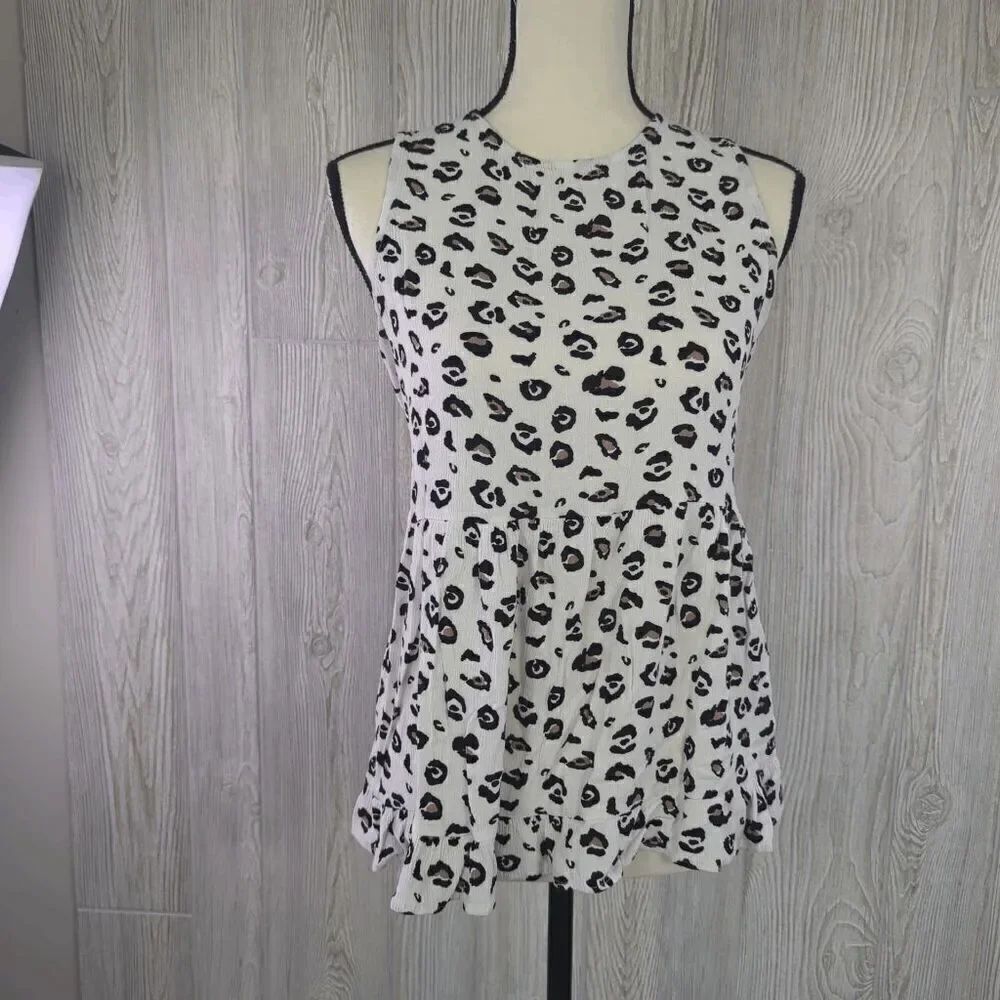 MTS Women's Large Grey Black Animal Print Sleeveless Blouse Top Shirt